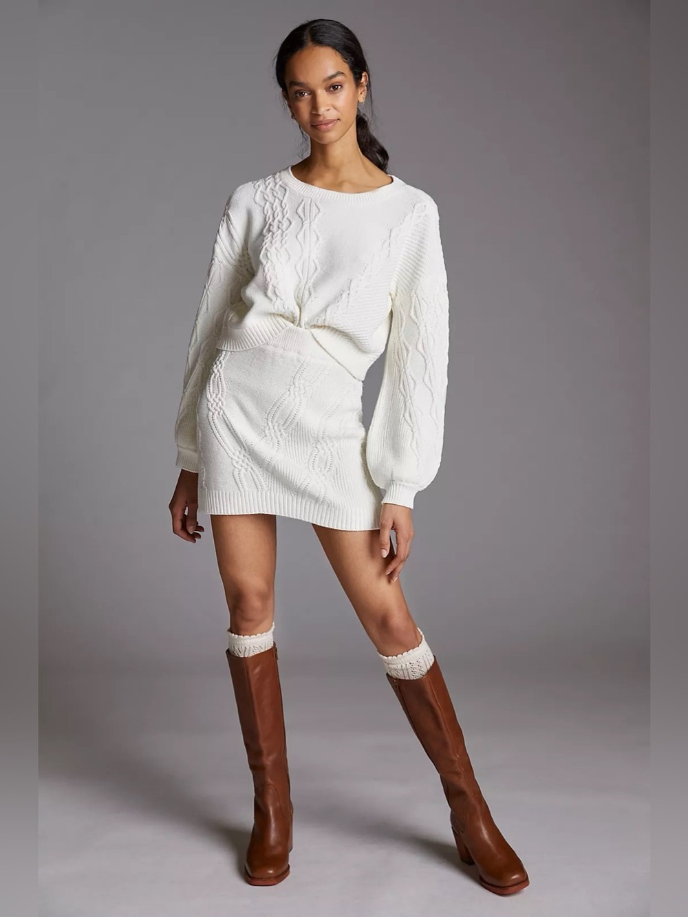 Anthropologie Maeve Cable-Knit Sweater Set in Ivory